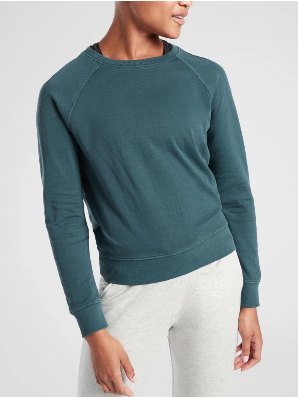 Athleta Sundown Sweatshirt Teal Lightweight Crewneck Pullover
